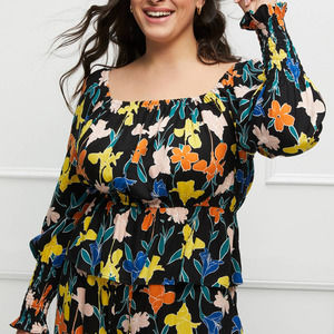 Eloquii Elements Puff Sleeve Top With Peplum Elastic Women's Size 22/24 NWT